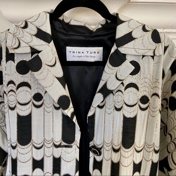 Trina Turk Vintage Trench Coat Geo Gold + Black - Picture 2 of 4